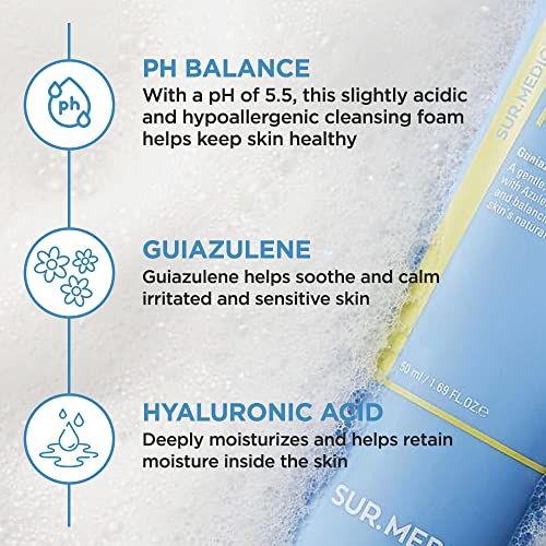 SUR.MEDIC+ Azulene Soothing PH Cleanser 5.07 oz / 150ml - Hypoallergenic, Sensitive Skin, Smooth, Moisturizer, Centella, Korean Skin Care