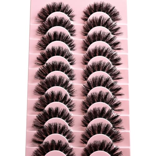 Lashes False Wispy Eyelashes Natural Volume Cat Eye Lash Strips Thick Fake Mink Eyelash Pack Natural Looking Fluffy Full Strip Lashes Set Clear Band Easy Eyelashes for Beginners