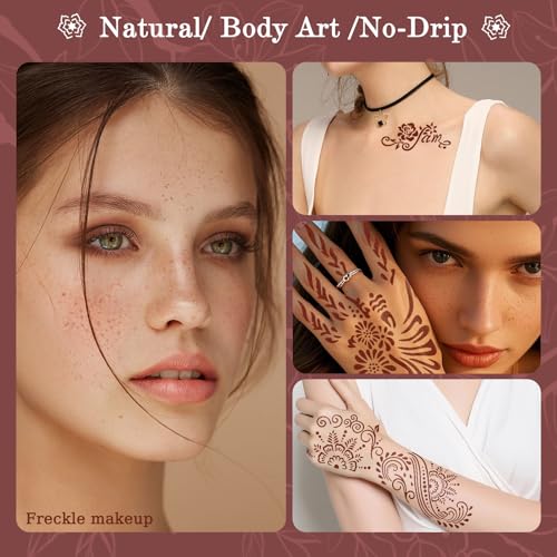 Temporary Tattoos Kit, Large 10 Sheets Temporary Tattoo Stencil Kit,95 Unique Tattoo Designs,5 Pcs 3 Color(black*2,brown*2 & Red*1) Ink with Paint Brush DIY Body Art Painting for Women Men Kids