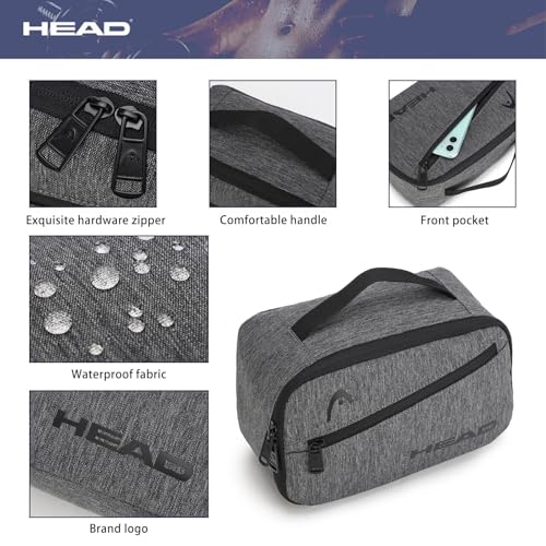 HEAD Waterproof Toiletry Bag for Men, Lightweight Dopp Kit Travel Bag for Toiletries, Travel Toiletry Organizer Shaving Bag Handbag for Outdoors/Weekender/Overnight, Gray