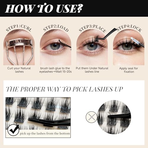 Eyelash Extension Kit ¡¼Feyra¡½DIY 228-Piece Eyelash Clusters Extension Set, Includes Eyelash Glue and Sealing Adhesive, with Eyelash Tweezers, Suitable for Self-Use (80D, 8-16mm Set)