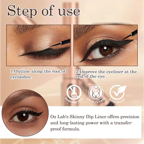 Skinny Dip Liquid Eyeliner - Matte Black, 24H Long-Lasting, Smudge-Proof, Precision Dip Brush Tip, Quick-Dry Formula, Cruelty-Free Eye Makeup for Cat Eye & Winged Looks
