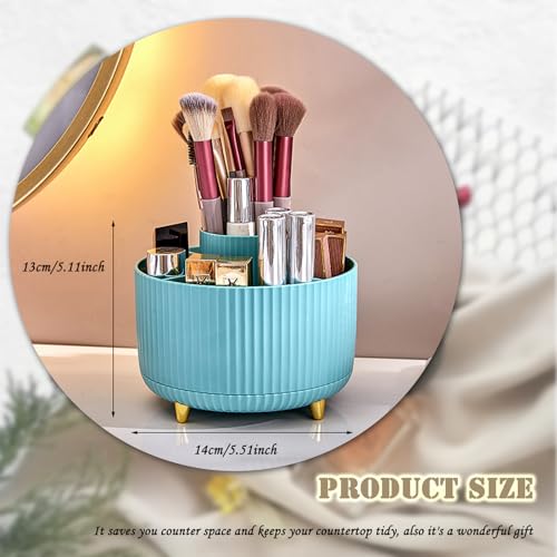 360 Rotating Makeup Brush Holder, Makeup Desk Organizer with 5 Slots Cosmetic Brushes Storage,Makeup Organizer for Vanity, Bedroom Decor, Bathroom Organizer (Blue)