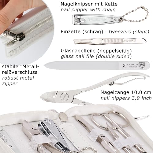 3 Swords Germany - brand quality 6 piece manicure pedicure grooming kit set for professional finger & toe nail care scissors clipper genuine leather case in gift box, Made in Solingen Germany (02266)