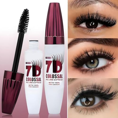 7D Waterproof Volume Mascara, Black Lengthening Thickening Softer Fuller Lashes Mascara, Long Lasting Natural Curling Lashes for Professional Eye Makeup, for Women and Girls (2Pcs)