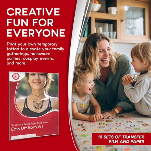 BubblePop! Printable Temporary Tattoo Paper for Laser Printer - Skin-Safe, Water-Resistant Tattoo Paper for Printer - Make Your Own Temporary Tattoos with Blank 8.5x11¡± Sheets - 10 Set