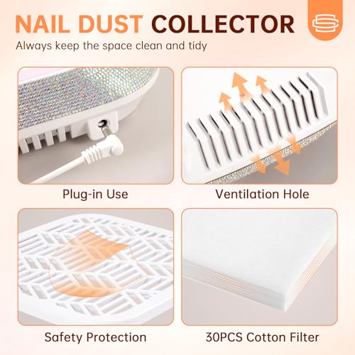 Nail Dust Collector, Professional Dust Collector Nail Tech, Powerful 3500 RPM Vacuum Fan Vent Dust Collector Extractor Dust Suction Machine for Acrylic Nails Polishing, Salon&Home
