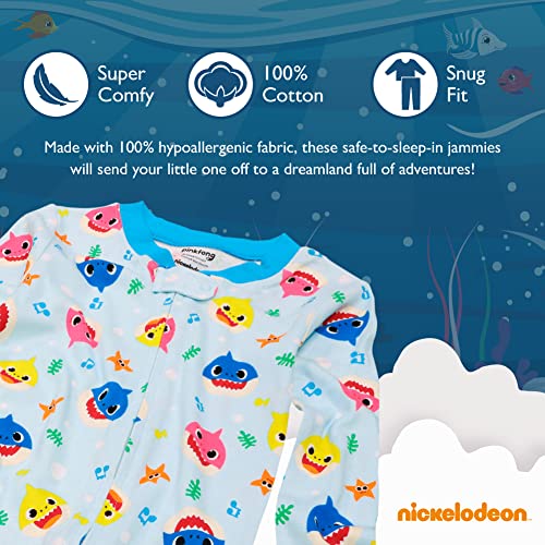 Nickelodeon Boys' Baby Shark 2-pack Footless One Piece Cotton Pajamas, Snug-fit Pajamas, Soft & Cute for Kids