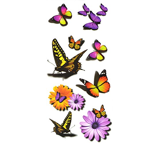 Women's 3D Sexy Butterfly and Flower Waterproof Temporary Tattoos Body Art Transfer Tattoos Stickers 5 Sheets
