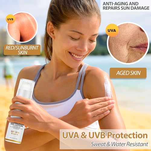 Non-Greasy Gel Sunscreen Lotion, Broad Spectrum SPF 50/ P+++ Rating Sun Aggressor Protection, Repairs, Ultra-Light & Intense Hydrating Daily use, Eco-Friendly Pckged, 1.76fl OZ (Pack of 1)