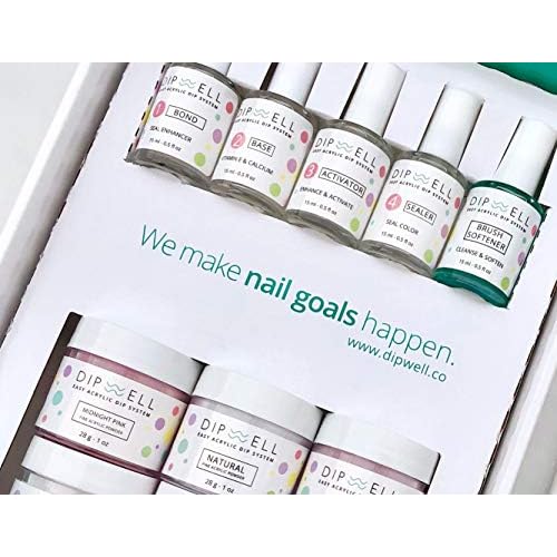Dipping Nail Starter Kit, Easy Acrylic Powder and Gel Resin Kit For Dip, Starter System For French Set by DipWell Nails (Comes With Bond, Base, Activator, Sealer, Brush Softener + 3 Powder Jars)