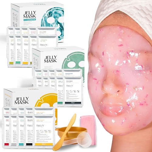 BR?UN Jelly Mask Bundle of 24 Different Treatment Flavors - Spa Set of Rubber Peel off 30 Masks for Teenagers, Men and Women