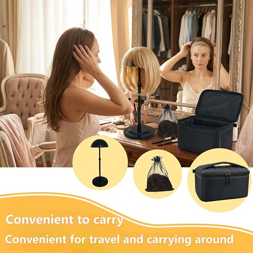 Professional Wig Travel Box Set ? Includes Collapsible Wig Stand & Storage Bag ? Dustproof Makeup Organizer Case for Wigs, Extensions & Hair Styling Tools