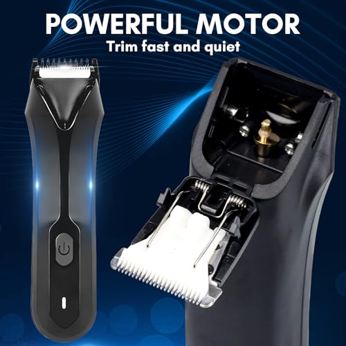 FAMILIFE Body Trimmer for Men, Ball Trimmer Men, Electric Groin & Pubic Hair Trimmers, Replaceable Ceramic Blade Heads, Waterproof Wet/Dry Use, Standing Recharge Dock, 90 Minutes Usage