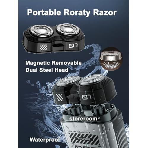 Mini Shaver, Portable Travel Shaver, Mini Shavers for Men, Rotary Dual Blades IPX7 Waterproof Cordless USB C Rechargeable Electric Razor