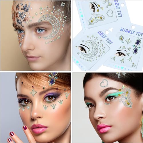 8 Sheets Face Gems Mermaid Body Jewels Rhinestones Crystal Stickers Jewelry Tattoos Decorations Parties Festivals Rave Outfits Accessories
