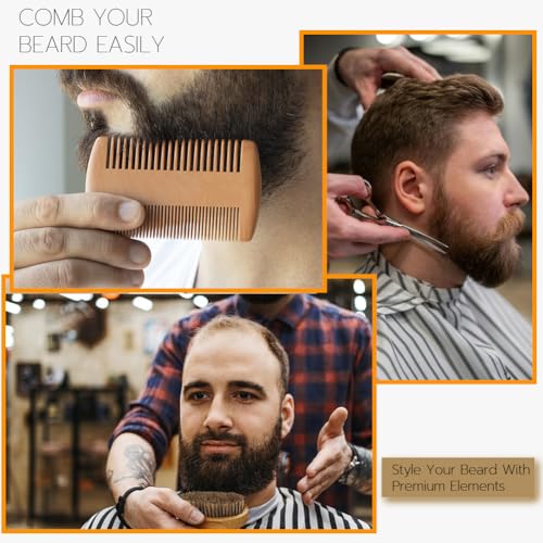 Hair Dough Beard Brush & Comb, Scissors Set for Men, Set Includes Soft Boar Bristle Brush, Bamboo Wide Tooth Comb, and Mustache Trimming Scissors, Straighten & Soften Your Beard