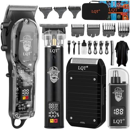 Professional Barber Kit for Men,Cordless Hair Clipper, Beard Trimmer, Foil Shaver,Nose Hair Trimmer Set, Transparent Design, LED Display,Home Grooming Tools,Gifts for Men, Father's Day & Holidays