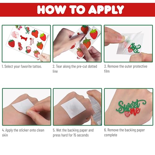 Strawberry Temporary Tattoos Berry First Birthday Party Supplies Decorations 96PCS Cute Tattoos Stickers Party Favors Kids Gifts Girls Boys Classroom School Prizes Themed (Normal)