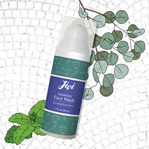 Jivi Exfoliating Face Wash (Eucalyptus Mint) | Cream Cleanser that Exfoliates and Tones | 100% Natural with Organic Ingredients | Made for Sensitive and Dry Skin | 50ml