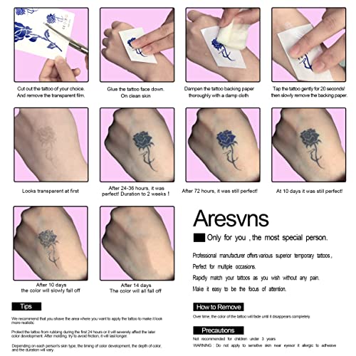 Aresvns Semi-Permanent Tattoos for Men and Women,Waterproof Realistic Temporary Tattoos Long-Lasting1-2 Weeks,Lifelike Fake Tattoos Christmas Gift Dark blue