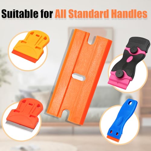 100 Pack Edged Plastic Blade, Safety Razor Blades Plastic Scraper Lightweight Replacement Blades, Easy Removal Tool for Decals Stickers Adhesive Label Glass Clean DIY, Orange