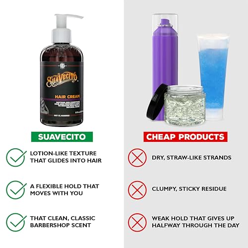 Suavecito Hair Cream for Men - Pump Bottle, Light Hold, Natural Shine, Water Based, Tames Frizz, Great for Curly Hair