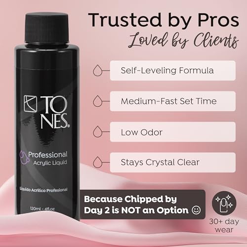 TONES Monomer Acrylic Nail Liquid - Professional-Grade Nail Monomer Liquid for Acrylic Nail Powder - MMA-Free Acrylic Monomer Liquid - (16 Fl Oz, Original Scent)