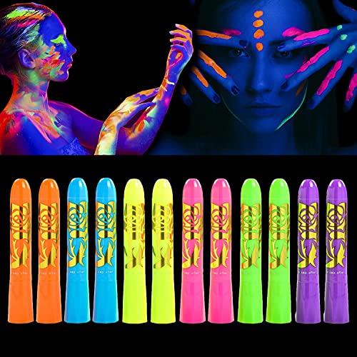12 Pcs Face Painting Kits, Glow In The Dark Under UV Black Light Sticks£¬Glow Face Body Paint Party Supplies£¬for Adult Birthday, Halloween, Thanksgiving Day, Cosplay Makeup Neon Gifts