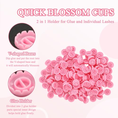 400 PCS Glue Rings for Eyelash Extensions, Pink Lash Rings with 2 PCS Eyelash Tweezers, Lash Holder, Easy Fanning Glue Cups for Volume Lashes