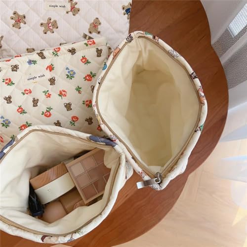 Quilted Cotton Makeup bag Cute Animal Cosmetic bag,Cotton Aesthetic Makeup Bag Large Capacity Travel Toiletry Bag for Women and Girls(01Dog)