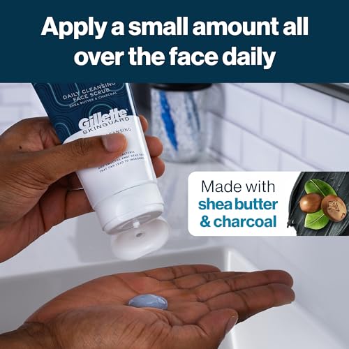 Gillette SkinGuard Face Scrub for Men, 5 oz Daily Cleansing Exfoliating Face Scrub with Shea Butter and Charcoal