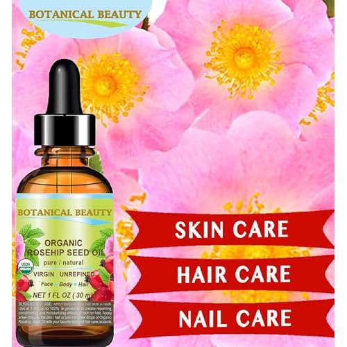 Botanical Beauty Organic ROSEHIP SEED OIL 100% Pure Natural Virgin Unrefined Cold-pressed Carrier Oil 1 Fl Oz 30 ml For Face, Skin, Body, Hair, Lip, Nails, Rich in vitamin C, Vitamin E, Anti-Aging