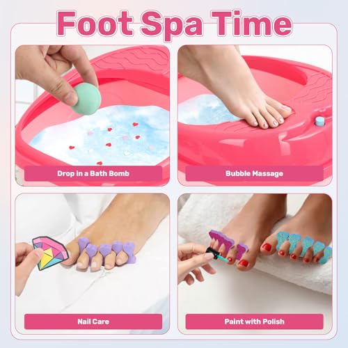 Kids Foot Spa Kit - Kids Spa Day Kit for Girls 4-12 Years. - Pedicure Foot Spa, Girls Spa Set Nails Art Salon Girl Stuff - Parties & Christmas Birthday Gifts for 7 8 9 10-12 Year Old Girl Gifts
