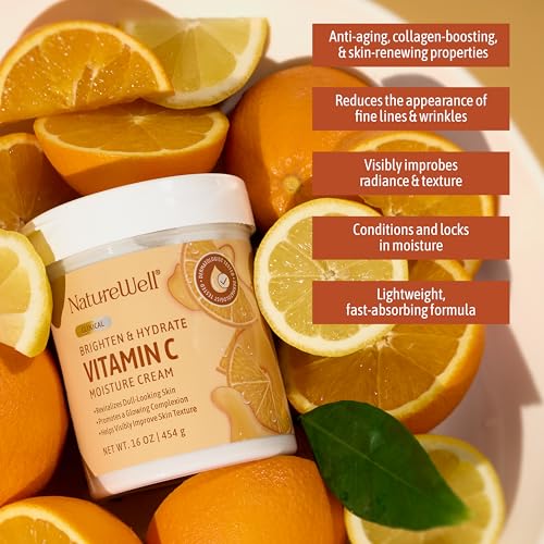 NATURE WELL Clinical Brighten & Hydrate Vitamin C Moisture Cream Skincare 2.0 for Face & Body Revitalizes Dull-Looking Skin, Promotes A Glowing Complexion, Helps Visibly Improve Skin Texture, 16oz