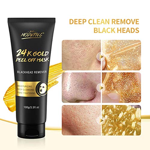 Blackhead Remover Mask, 24K Gold Peel Off Mask, Gold Facial Mask Anti-Aging, Deep Cleansing, Reduces Fine Lines£¦ Wrinkles Great for All Skin, With Blackhead Remover Extractor Tools Kit & Brush