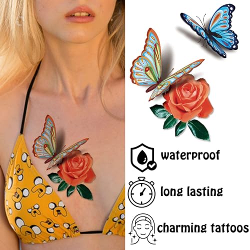 Cerlaza 78 Styles Temporary Tattoos for Women Adults, Butterfly Tattoo Stickers Realistic Tatuajes Temporales Woman, Waterproof Long Lasting Christmas Flower Fake Tattoos Sexy Semi Permanent Tatoo