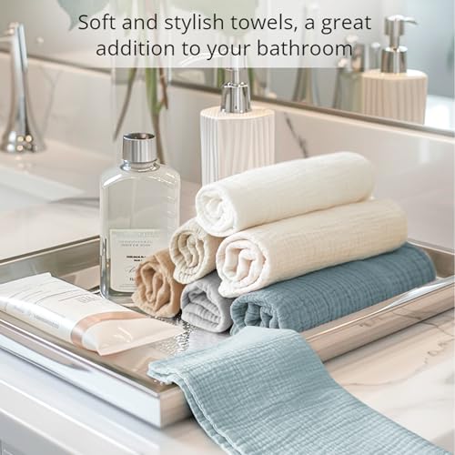 Konssy 7-Pack Ultra Soft Muslin Cotton Face Wash Cloths, Reusable Absorbent Washcloths for Sensitive Skin, Lightweight Facial Makeup Remover Towels for Women (11 x 11 Inch)