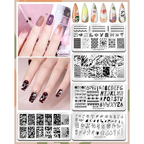 SEISSO 12 Colors Nail Stamping Polish Gels+5Pcs Stamp Print Templates+1 Peel Off Nail Tape Stamp Latex+1 Stamper with Scraper, Stamping Nail Polish Art Set Manicure Gift Collection