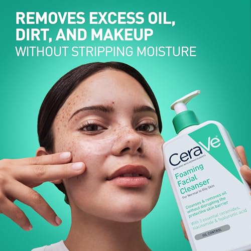 CeraVe Foaming Facial Cleanser, Daily Face Wash for Oily Skin, Hyaluronic Acid + Ceramides + Niacinamide, Fragrance Free & Paraben Free, Non-Drying Oil Control Face Wash, 8 Fluid Ounces