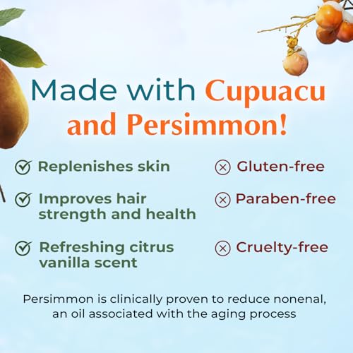 Deodorizing Citrus Plus Elder Shampoo and Body Wash by BoaVida with new leak-proof caps, Soap Made with Persimmon to Treat the Presence of Nonenal and Remove Old Person Smell, 8 oz