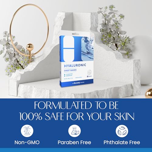 Hyaluronic Acid Sheet Face Mask - Skin Firming, Anti-Aging, Moisturizes & Plumping - Dermatologist Tested, Cruelty-Free Korean Skincare for All Skin Types - Pack of 5