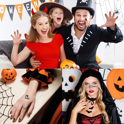 20 Pcs Halloween Face Gems Glitter Freckles Tattoos - Waterproof Face Jewels with Pumpkin Ghost Designs - Sparkling Face Makeup Stickers for Women, Kids, Party & Rave Supplies