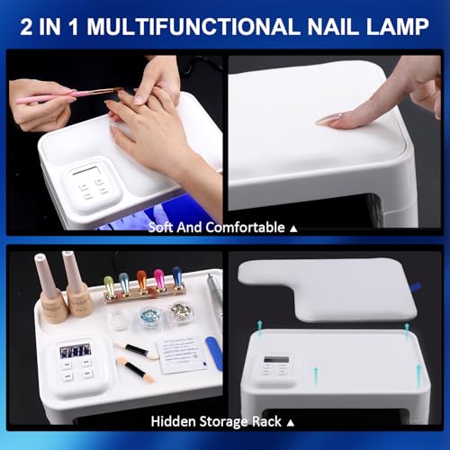 200W UV Nail Lamp -¡¼Foldable¡½UV Lamps for Gel Nails /4 Timer Setting/Auto Sensor, Professional LED Nail Lamp 5S Fast Drying UV Light for Gel Nails Polish - Pillow and Built-in Storage Shelve