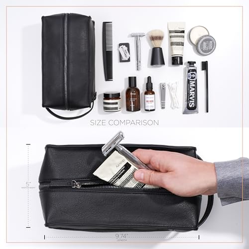 Mens Leather Toiletry Bag ? Travel Dopp Kit, Shaving Bag, Grooming & Hygiene Organizer, Leather Toiletry Bag for Men, Gift for Him