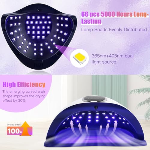 Wisdompark UV LED Nail Lamp 280W, UV Light for Gel Nails with 66Pcs Lamp Beads and Automatic Sensor/4 Timer Settings Professional Nail Dryer for Gel Polish Manicure Art Tools for Home Salon