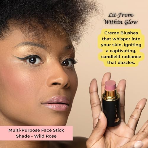 Cream Blush Stick by Phoenix Beauty ? 3-in-1 Cheek, Lip & Eye Color | High Pigment, Hydrating Formula with Shea Butter & Hyaluronic Acid | Multi-Use Makeup Stick for Dewy Skin (Wild Rose, Regular)