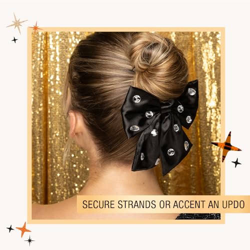 Scunci by Conair Bow Barrette w/Gem Stones - hair accessories - hair accessories for women - Holiday - Black bow - Black hair bows (Pack of 2)