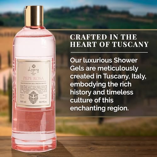 Logevy Pepe Rosa Shower Gel ? Indulgent Pink Pepper Aroma Made from the Best Skin-Friendly Ingredients, Rich in Nutritional Properties for Rejuvenating, Hydrating, and Soothing Action ? 500ml
