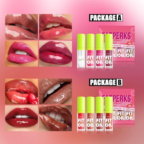 8 Colors Hydrating Lip Oil, Big Brush Head Lip Glaze Shiny Transparent Lip Glow Oil 0.35 Fl Oz, Glossy Finish (Set A+Set B)